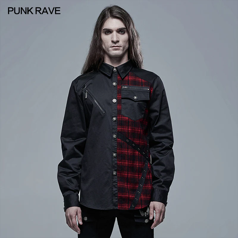 Punk Plaid Spliced Shirt - Image 6