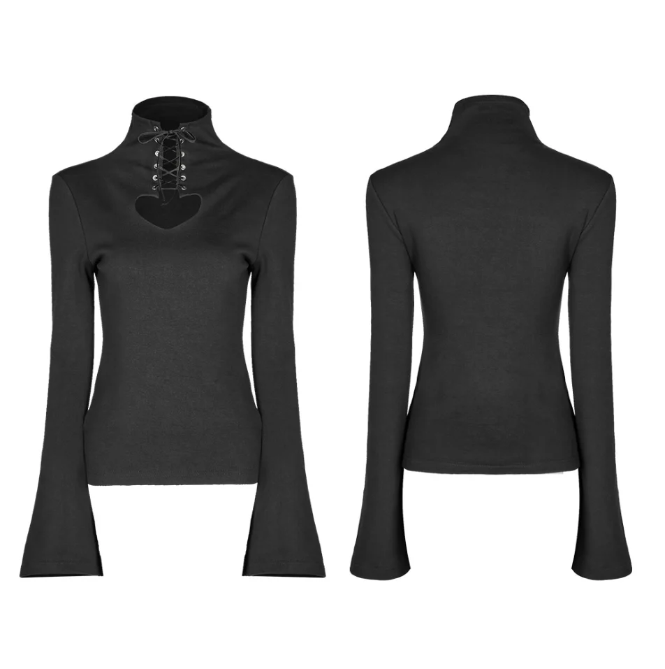 PUNK RAVE Heart hollowing out tie-up rope eyelet tight sweater (with rope) - Image 3