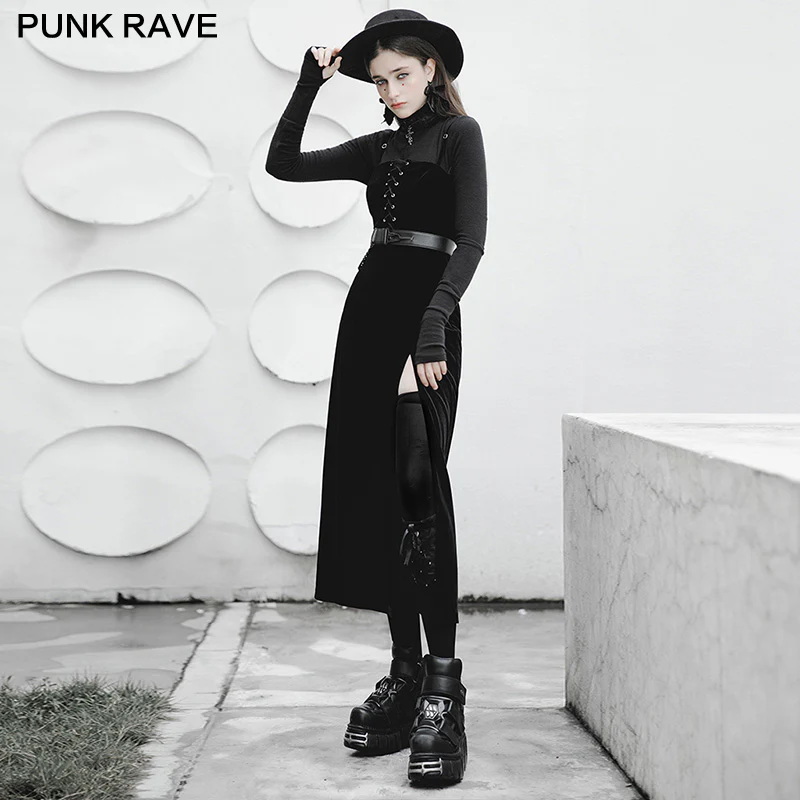 "PUNK" series velvet suspender double high-waisted dress - Image 2