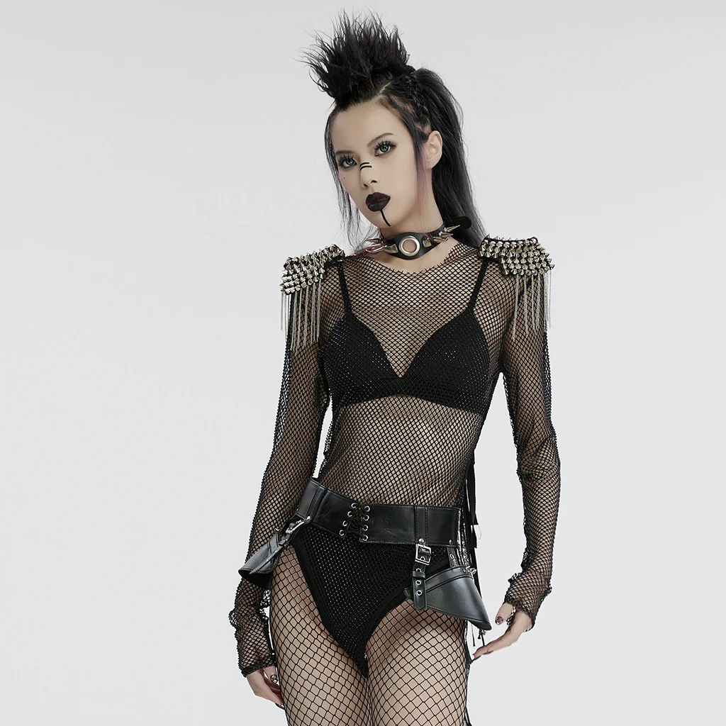 Punk sexy rhinestone mesh bodysuit - Image 3
