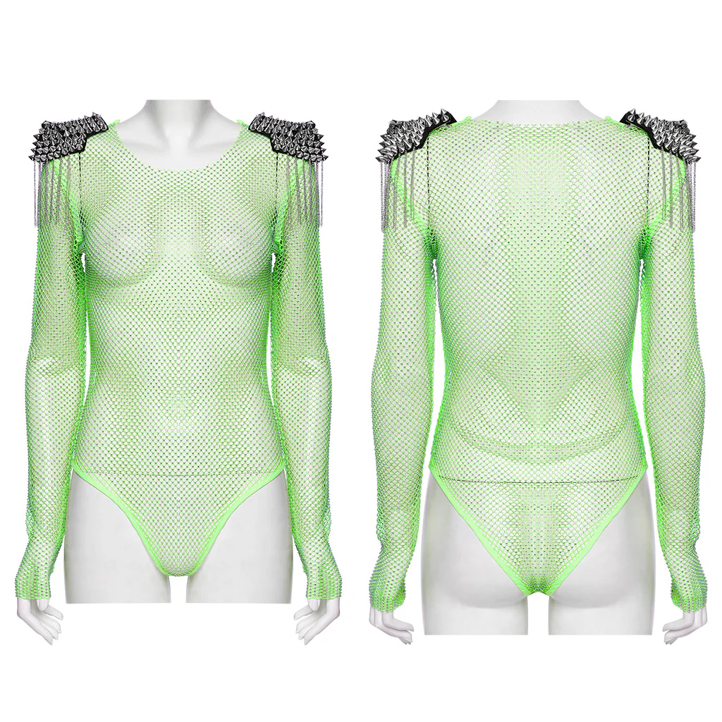 Punk sexy rhinestone mesh bodysuit - Image 8