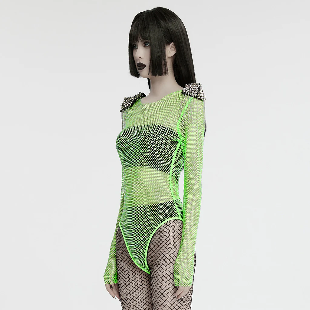 Punk sexy rhinestone mesh bodysuit - Image 9