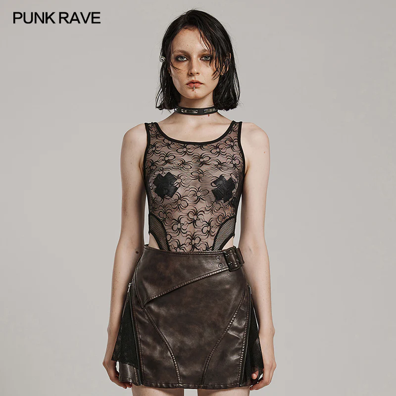 Punk spider mesh daily bodysuit