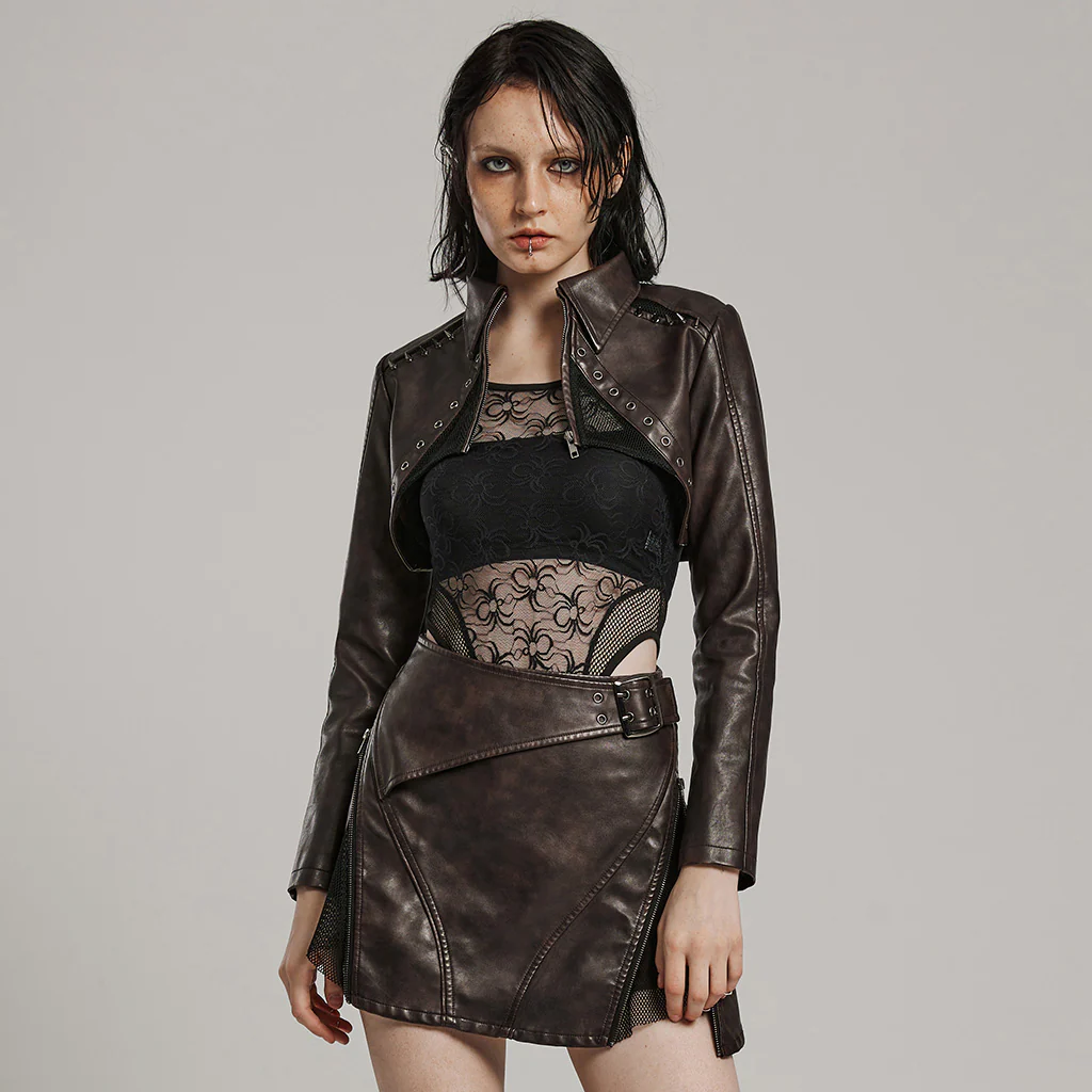 Punk Spikes Short Leather Jacket - Image 7