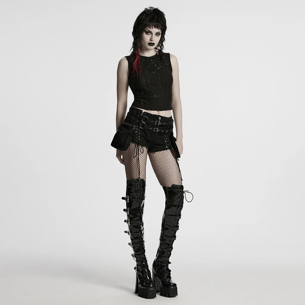 Punk stretch denim hollow shorts - Image 5