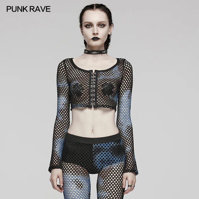 PUNK Tie-Dyed Mesh Long Sleeve T-shirt - Image 7