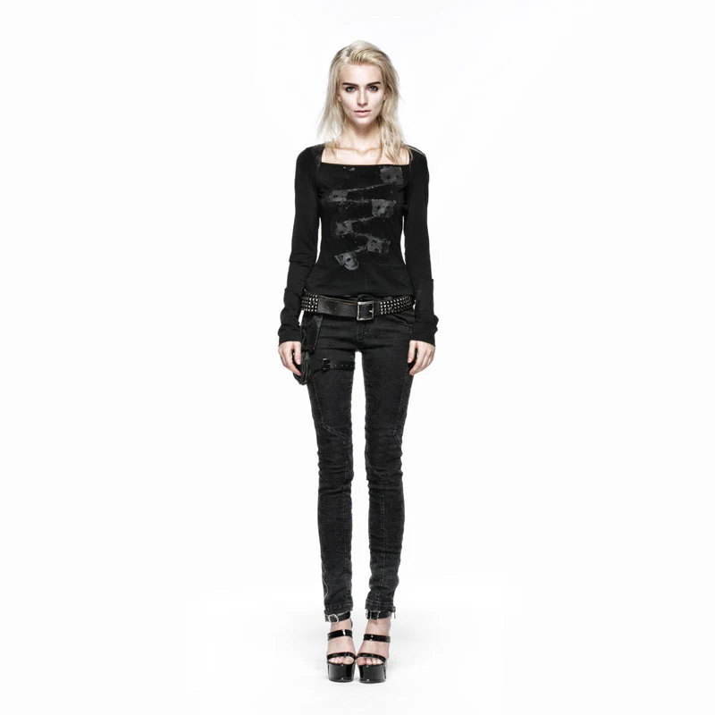 Rock Fashion Cool Black Keyhole Back Long Sleeve Punk Shirts