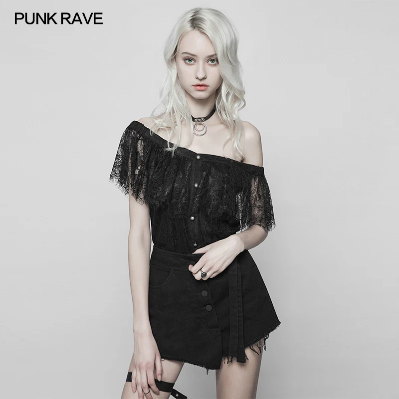 Sexy Gothic Two Wear Off Shoulder Strap Lace Shirt - Image 2