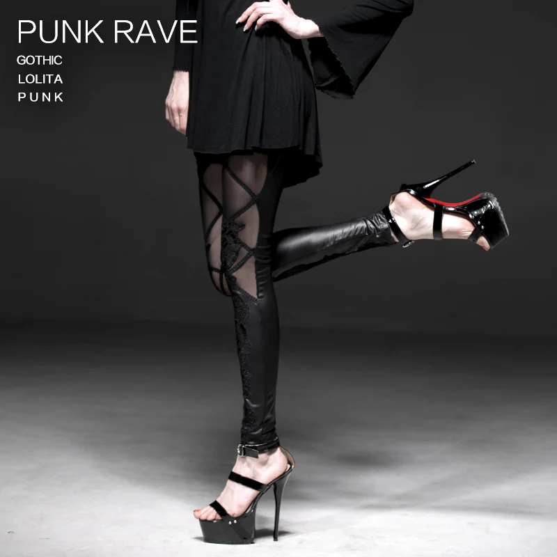 Sexy Lady Fashion Lamination Mesh Lace Fake Boot Gothic Pants Legging - Image 3