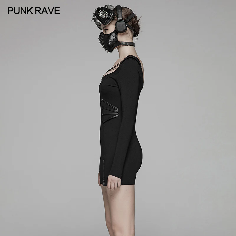 Sexy Punk Big Round Collar Skinny Elastic Knitted Short Dress - Image 2