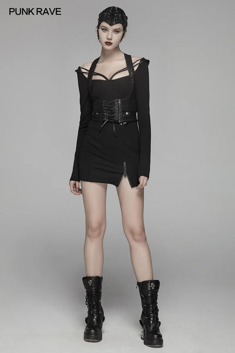 Sexy Punk Big Round Collar Skinny Elastic Knitted Short Dress - Image 6