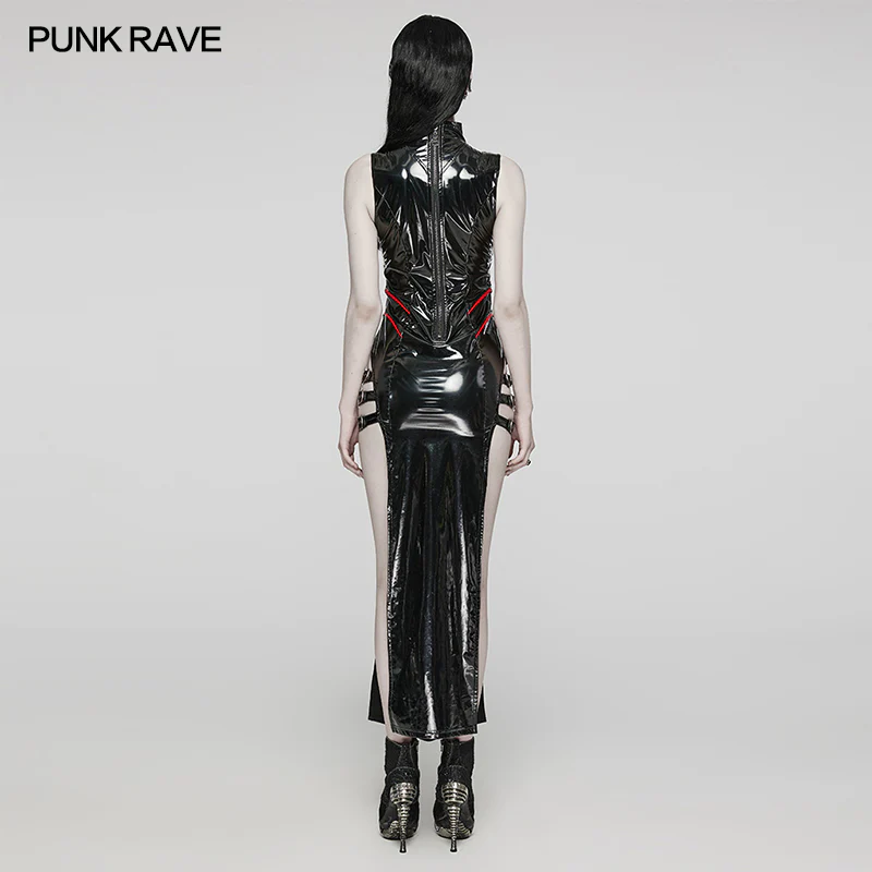 Sexy  Punk Glossy Leather Slit dress - Image 3