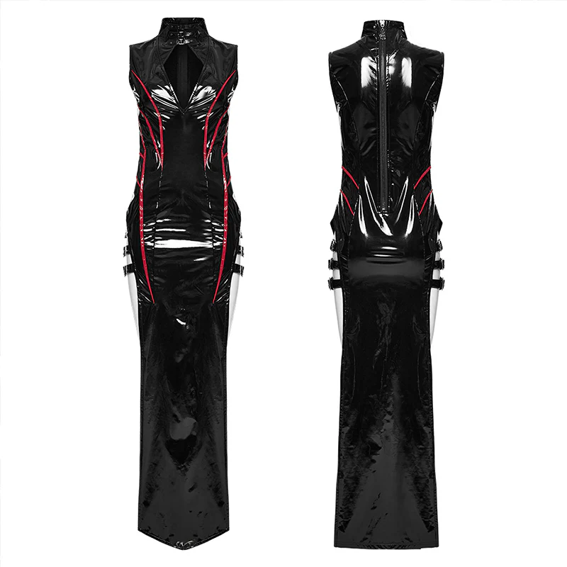Sexy  Punk Glossy Leather Slit dress - Image 4