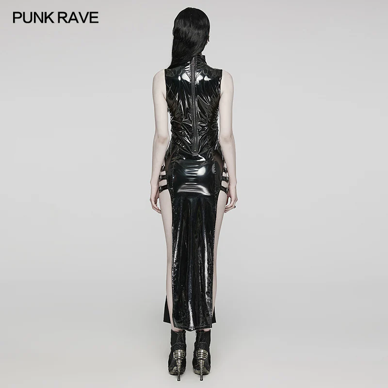 Sexy  Punk Glossy Leather Slit dress - Image 6