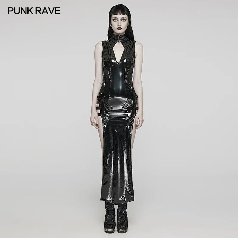 Sexy  Punk Glossy Leather Slit dress - Image 7