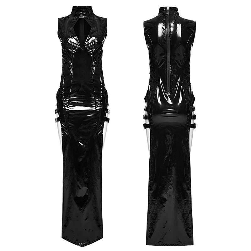 Sexy  Punk Glossy Leather Slit dress - Image 9