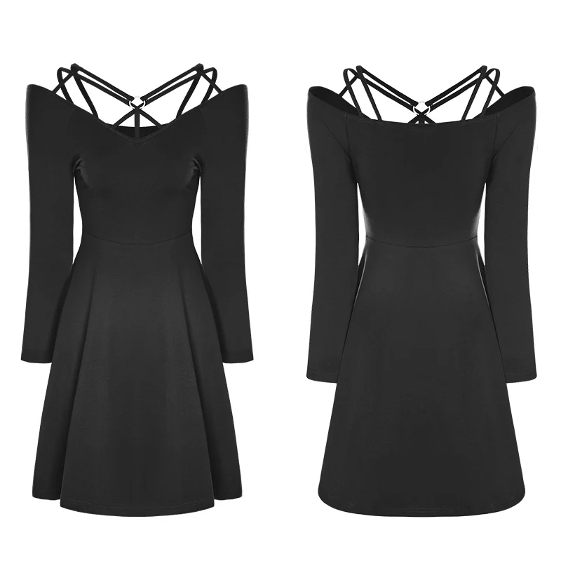 Sexy Slim Fit Strapless Black Gothic Dress For Women - Image 4