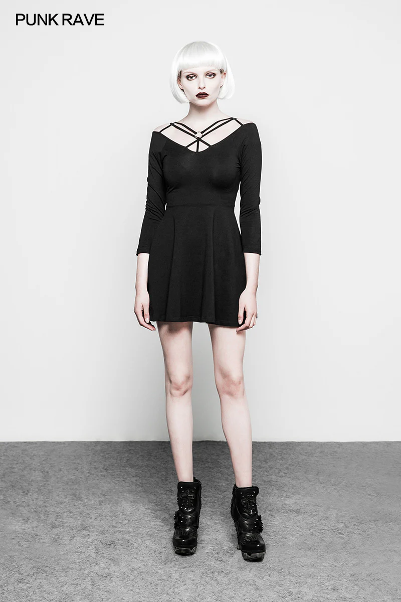 Sexy Slim Fit Strapless Black Gothic Dress For Women - Image 6