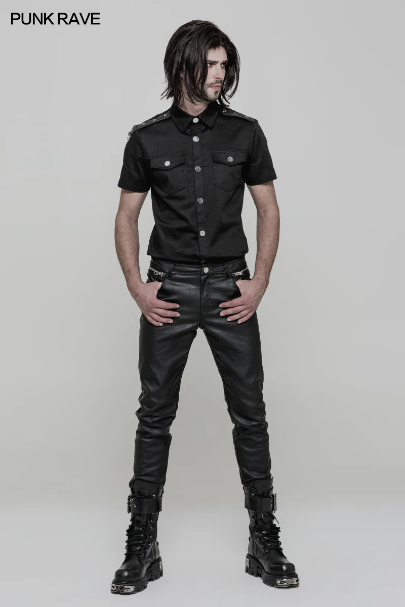 Simple Daily Wear Short Sleeve Punk Shirt For Men - Image 6