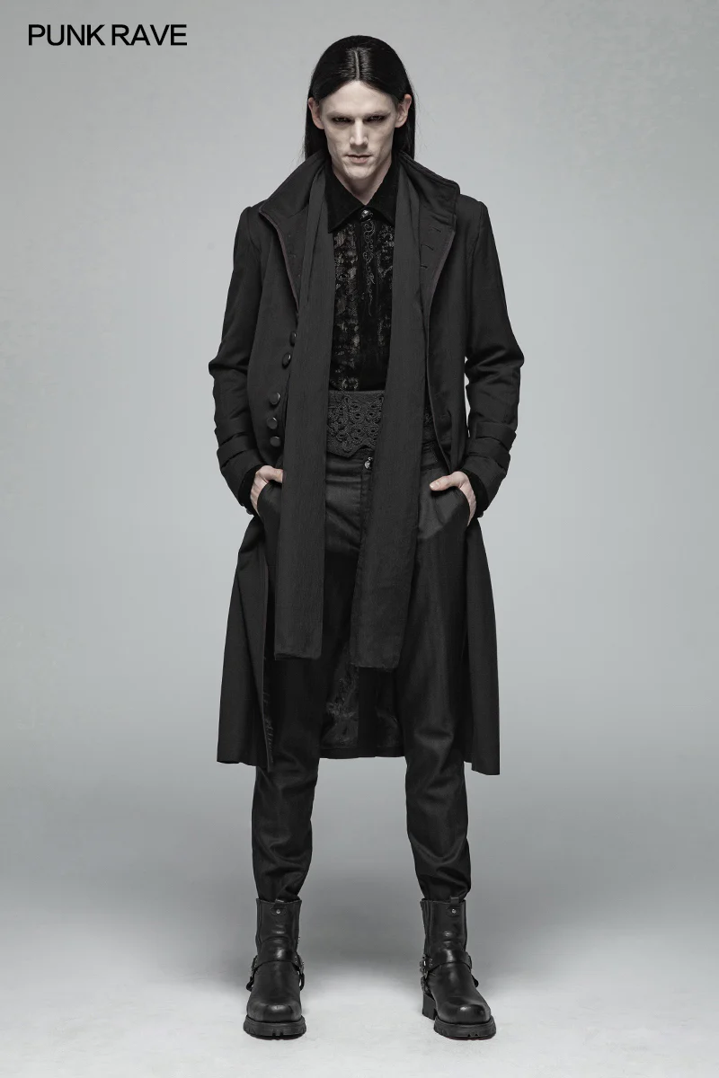 Simple Men Gothic Mid-length Jacket Standing Collar Coat - Image 6