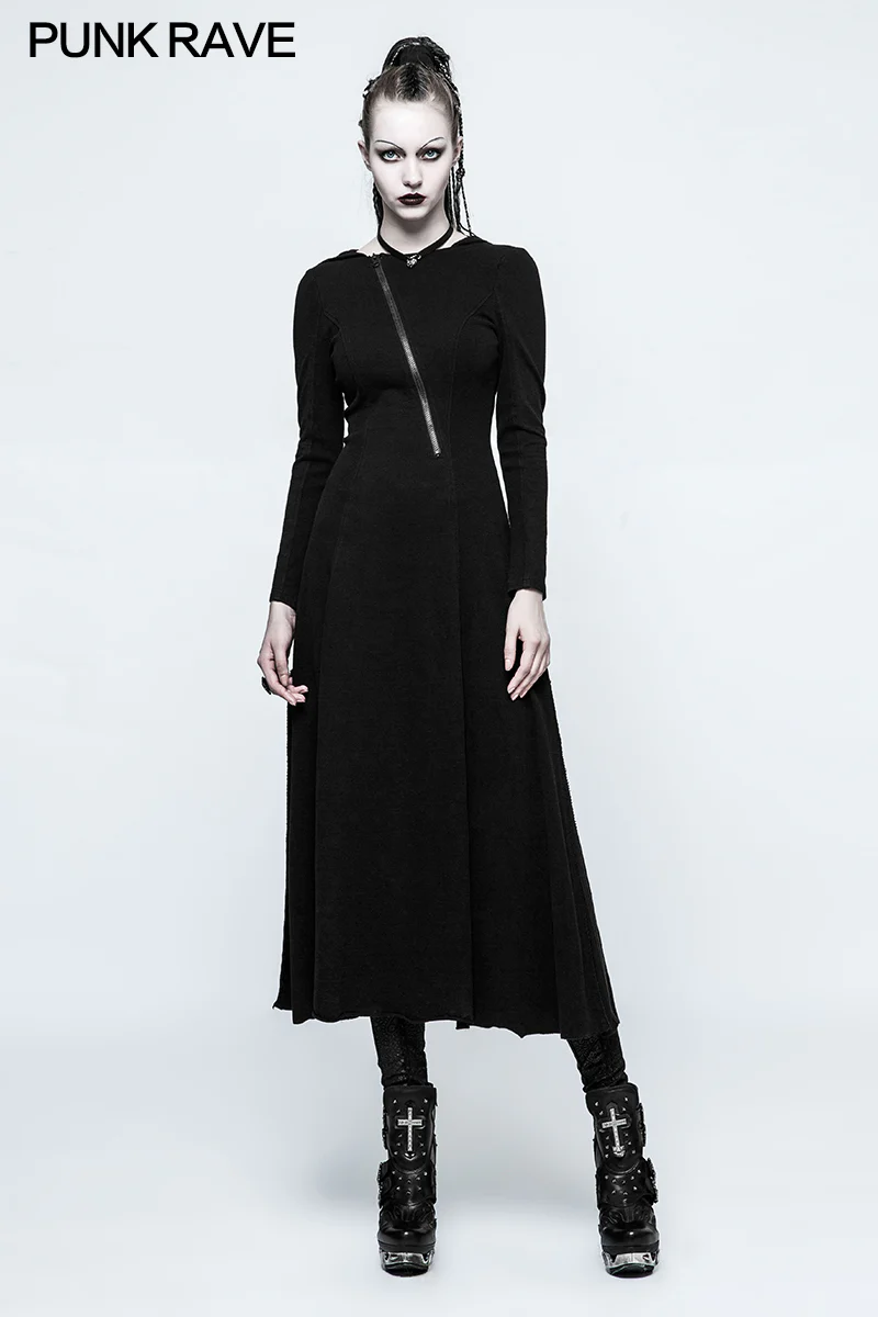 Slim Sexy Black Knitted Hooded Gothic Dresses With Hollow-out Back - Image 6