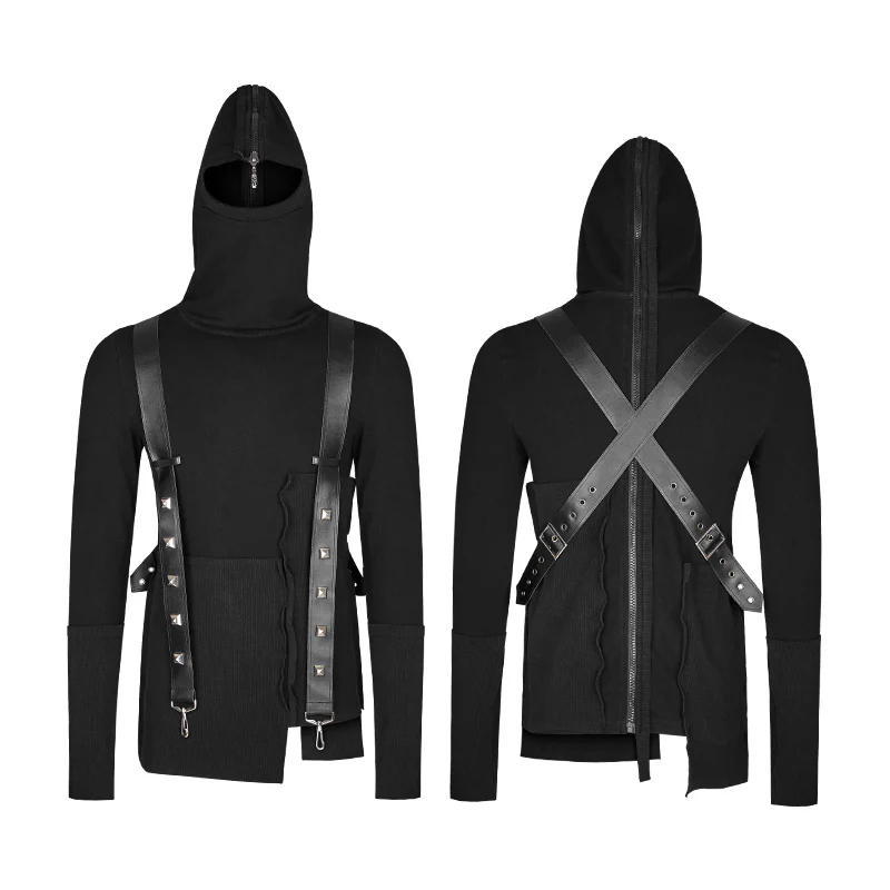 Spliced Thread Knitted Hooded Punk Sweaters Mysterious Warrior Design - Image 4