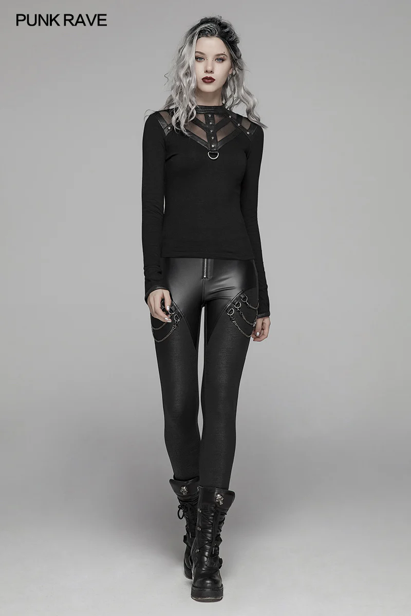 Steampunk Hollow-out Collar T-shirt With Flared Slit Sleeve - Image 6