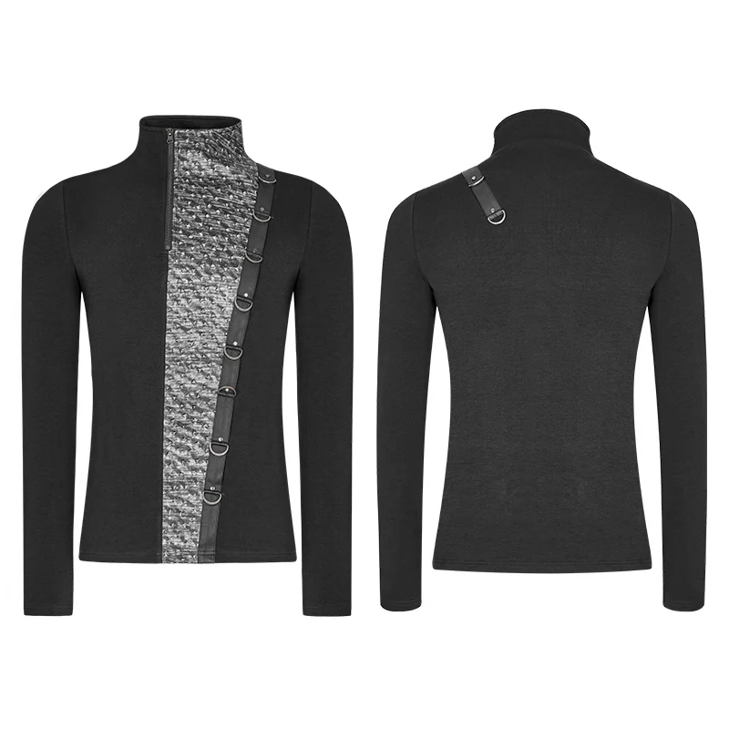 Steampunk Metal Rivet Embossing Knitting T-shirt For Men - Image 4