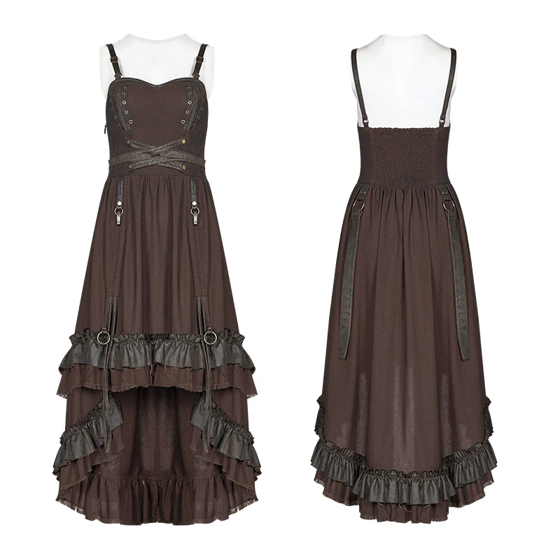 Steampunk Pleated Two-Layer Ruffled Hem High-Low Dress - Image 10