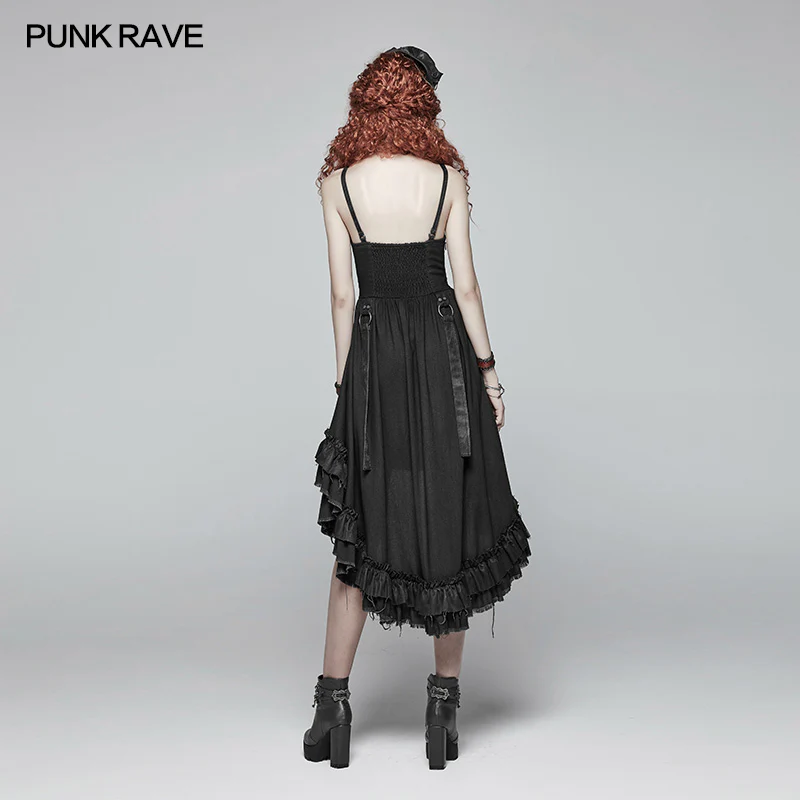 Steampunk Pleated Two-Layer Ruffled Hem High-Low Dress - Image 3