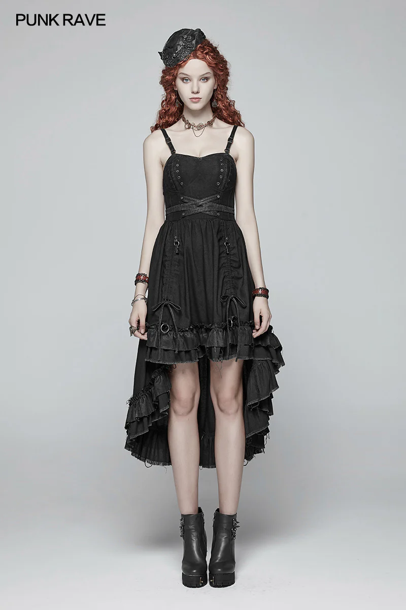 Steampunk Pleated Two-Layer Ruffled Hem High-Low Dress - Image 6