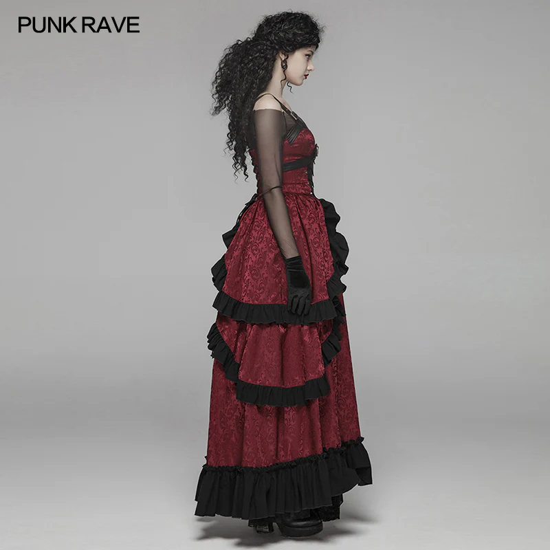 Steampunk Ruffle Lace-up Long Dress For Women - Image 8