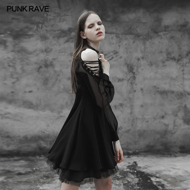 Strapless Chiffon Yarn V-collar Punk Dress For Women - Image 2