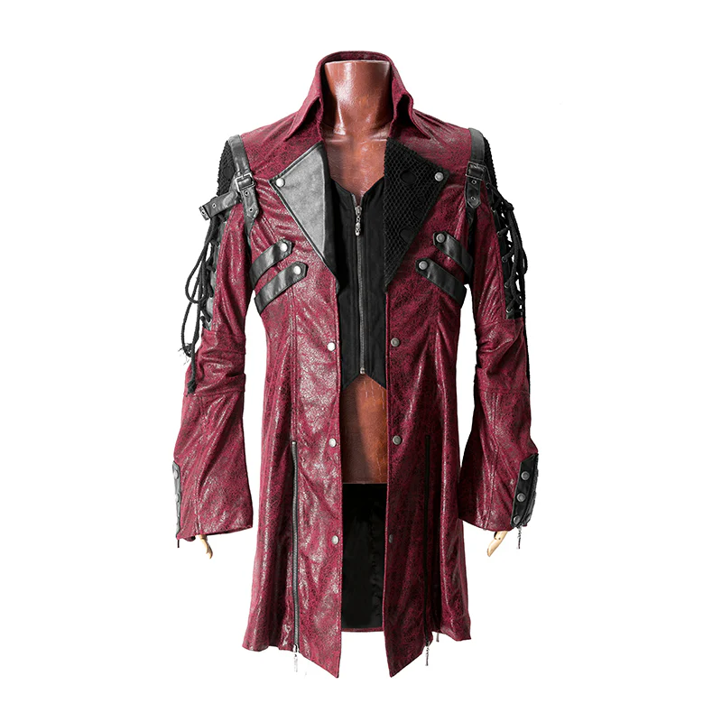 Studded Special Hot Fit Leather Long Gothic Coat - Image 10