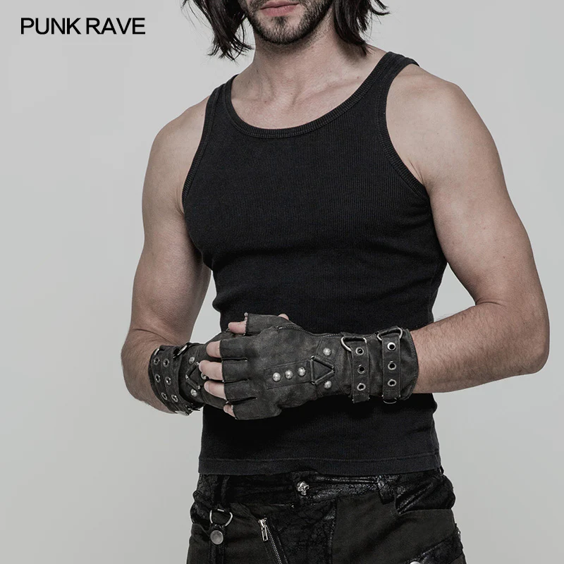 Super Cool Steampunk Leather Gloves Men Punk Accessory - Image 12