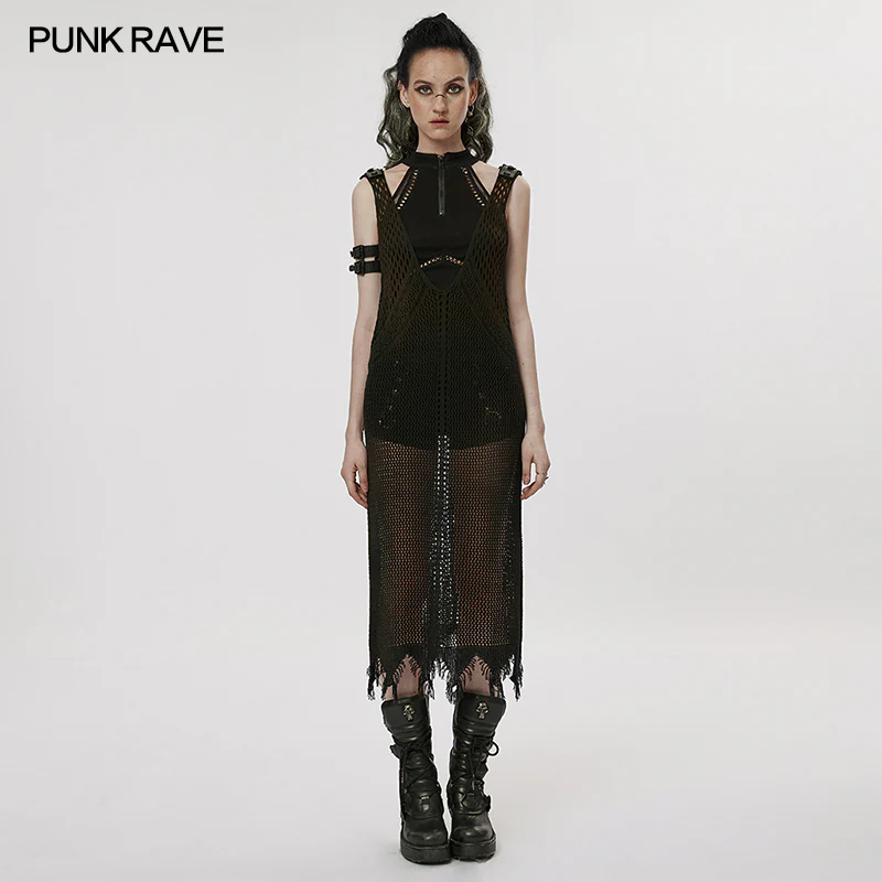 The Post-apocalyptic Techwear Style Knitted Hollow out Dress