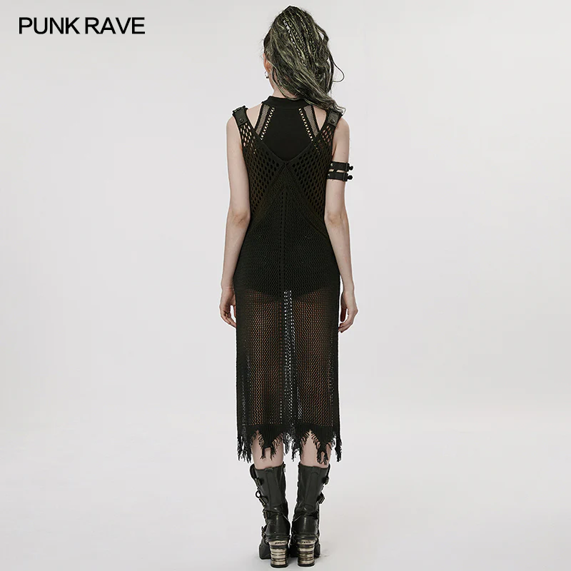 The Post-apocalyptic Techwear Style Knitted Hollow out Dress - Image 3