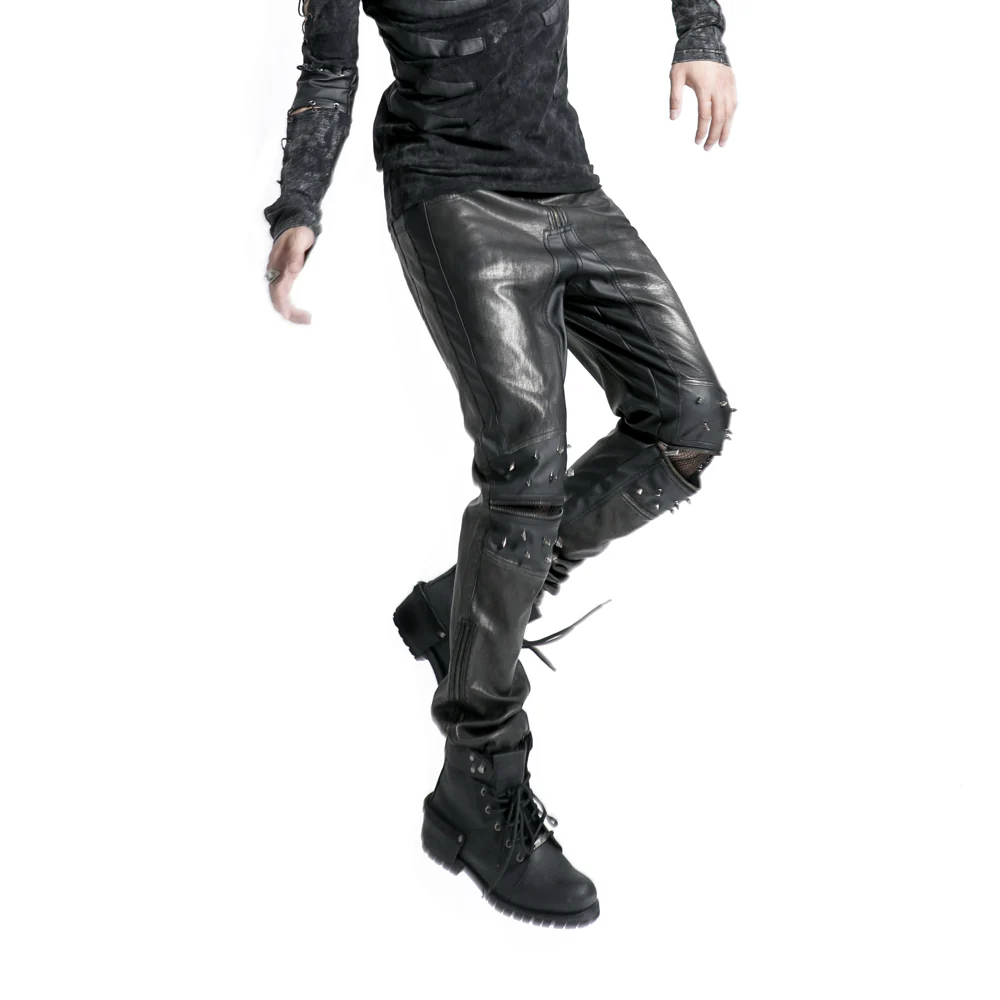 Top Sale Vintage Leather Punk Pants With Awl Nail On Knee - Image 11