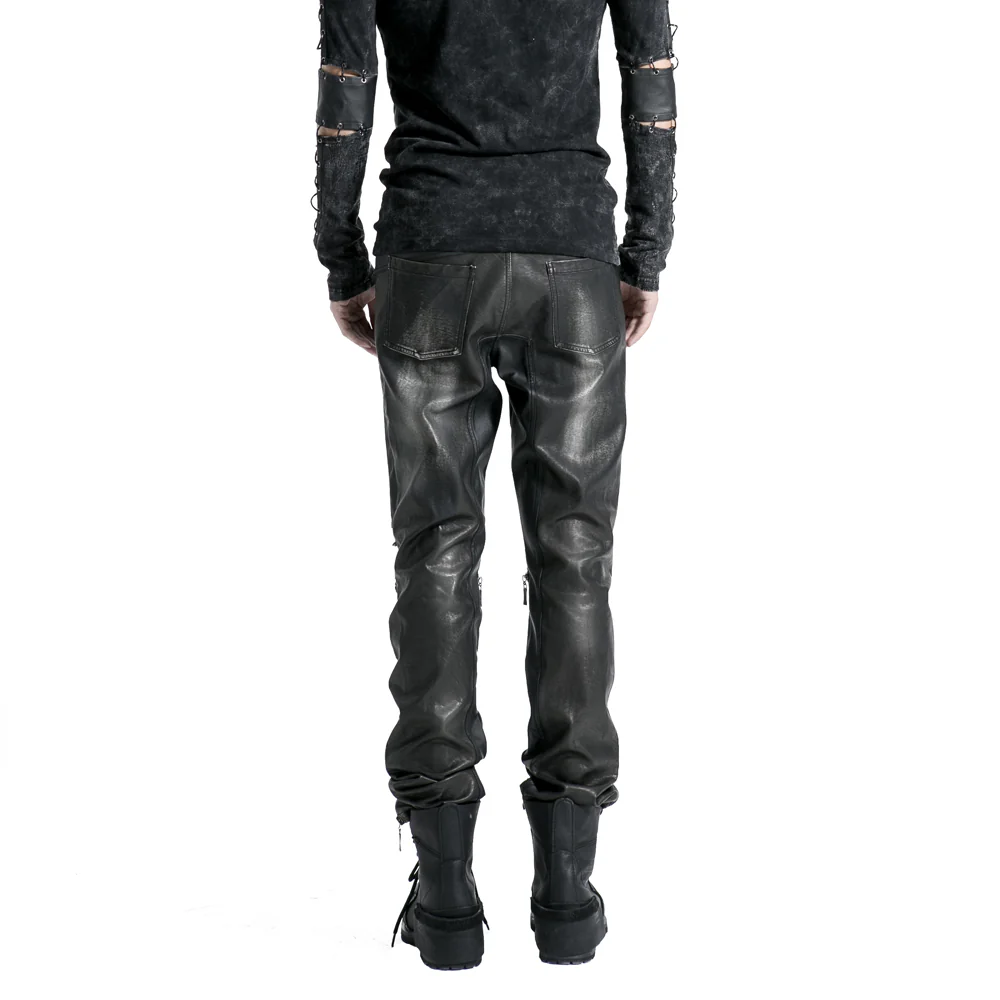 Top Sale Vintage Leather Punk Pants With Awl Nail On Knee - Image 12