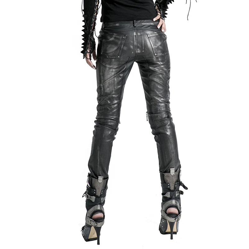 Top Sale Vintage Leather Punk Pants With Awl Nail On Knee - Image 3