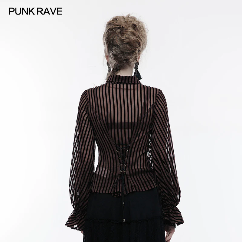Transparent Striped Punk Shirt Steampunk Blouse - Image 8