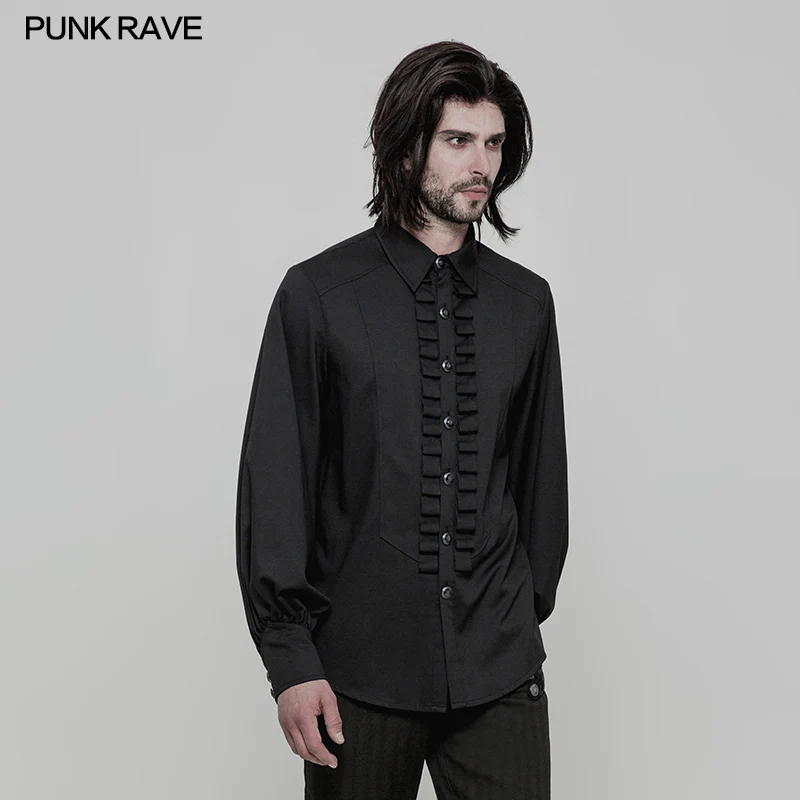 Uniform Long Sleeve Gothic Shirt With Pleated Decoration - Image 2