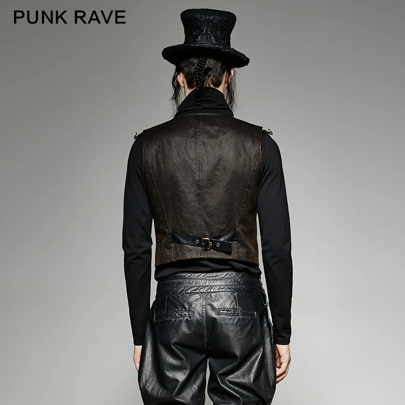 V Collar Punk Vest With Metal Carving Buttons In The Front - Image 3