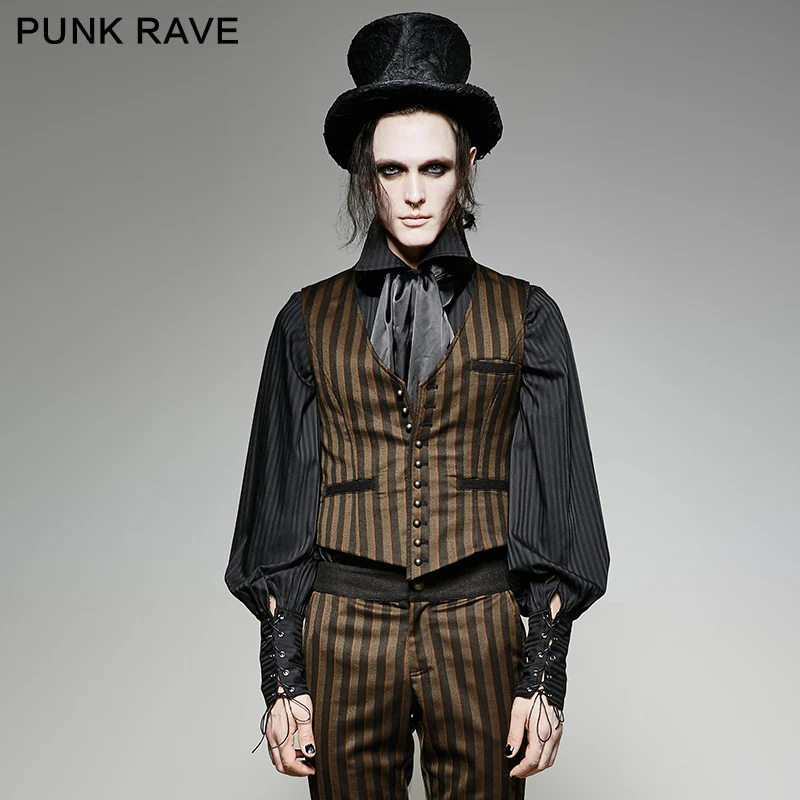V Collar Punk Vest With Metal Carving Buttons In The Front - Image 6