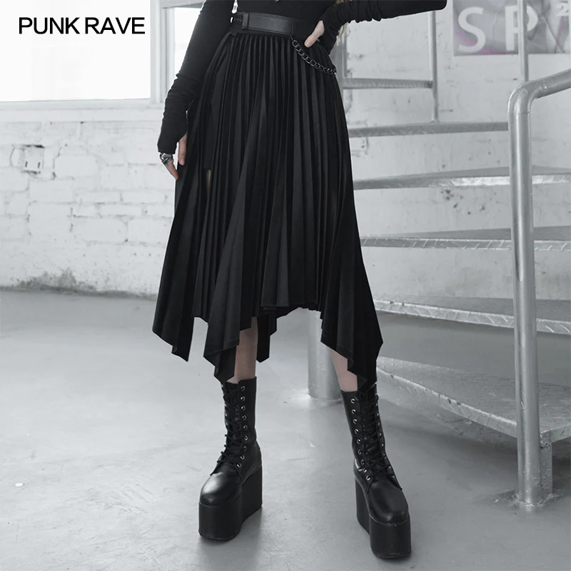 "Wednesday" series dark and elegant printed pleated patchwork skirt - Image 4