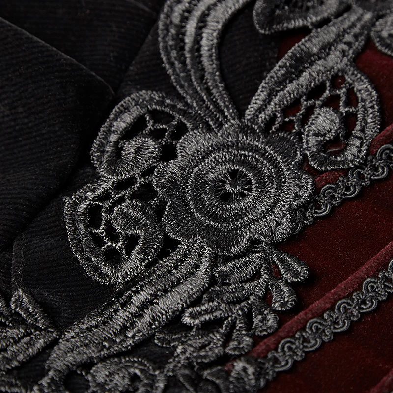 Women Scissor-tail Velvet Short Gothic Jackets With Black-red Rose Lace - Image 5
