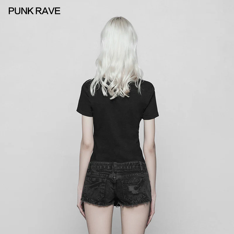 Women's Handsome Punk Zipper Knit Tight Short T-shirt With Hollow Out Design On Chest - Image 3