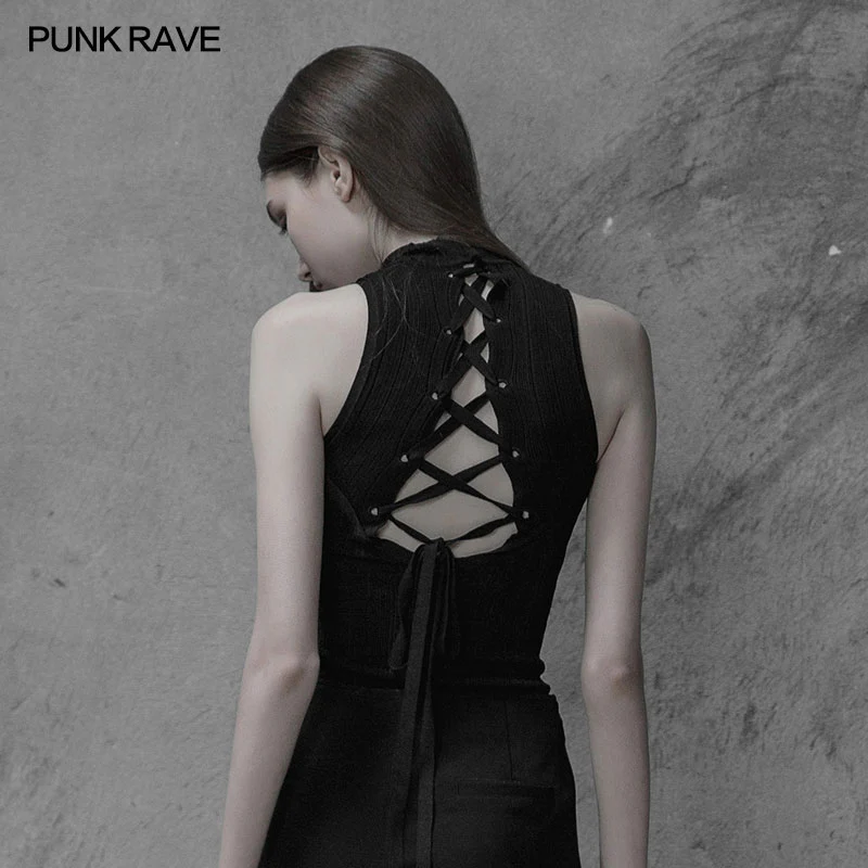 Womens Sexy Cross Thin Roping Ice Silk Knitted Punk Vest - Image 3