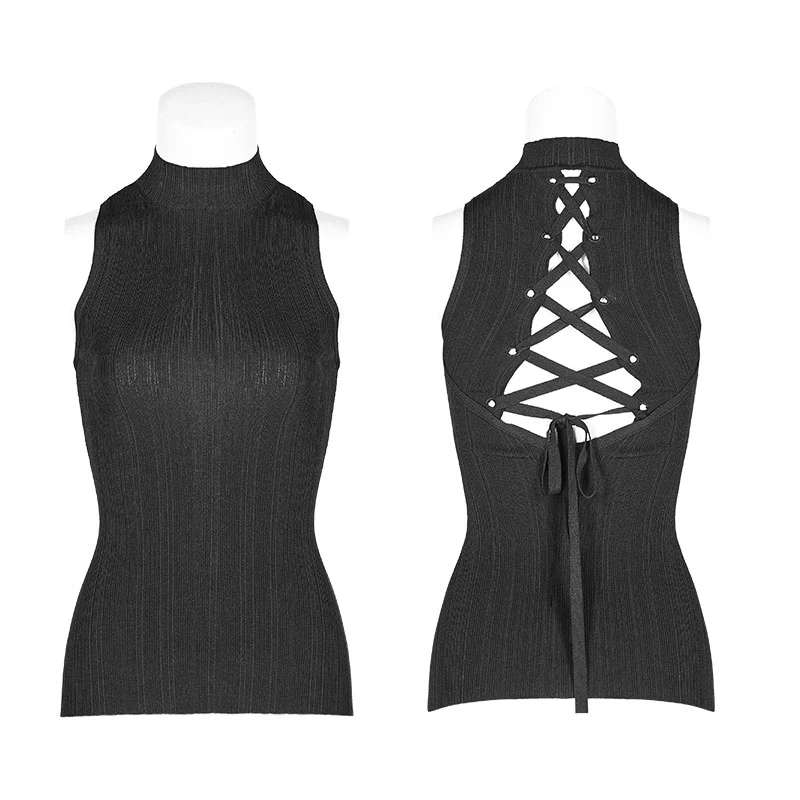 Womens Sexy Cross Thin Roping Ice Silk Knitted Punk Vest - Image 4