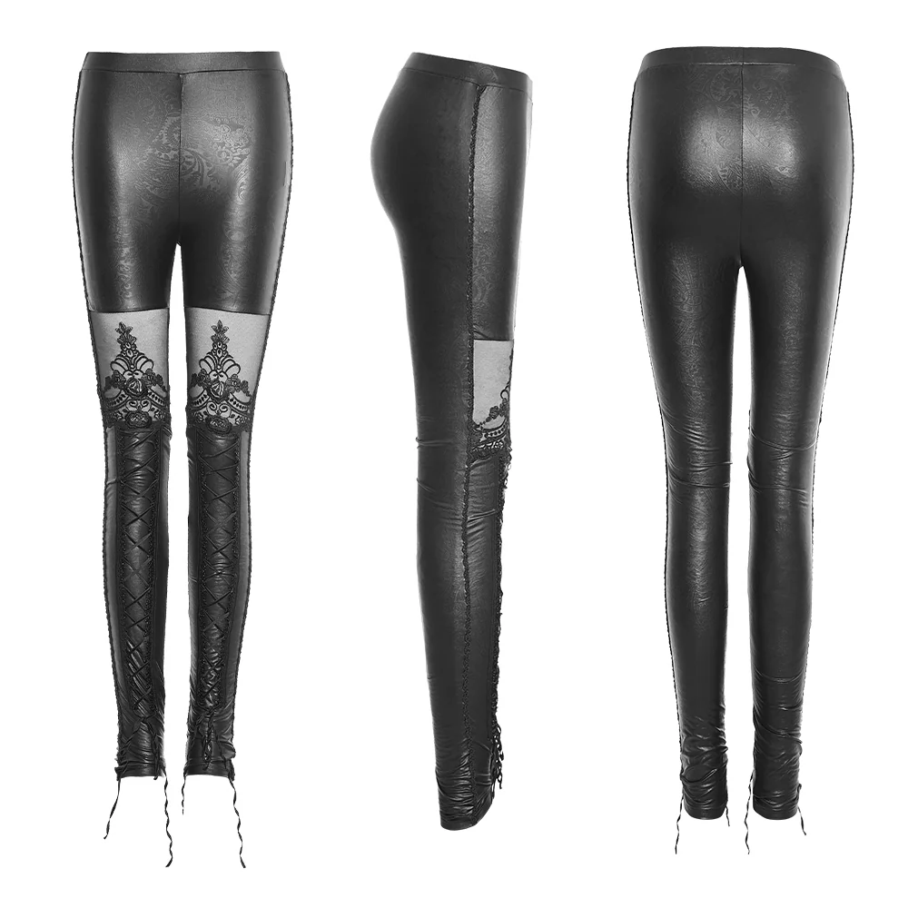 Women's Victorian Style Sexy Leather Gothic Leggings With Lace - Image 3
